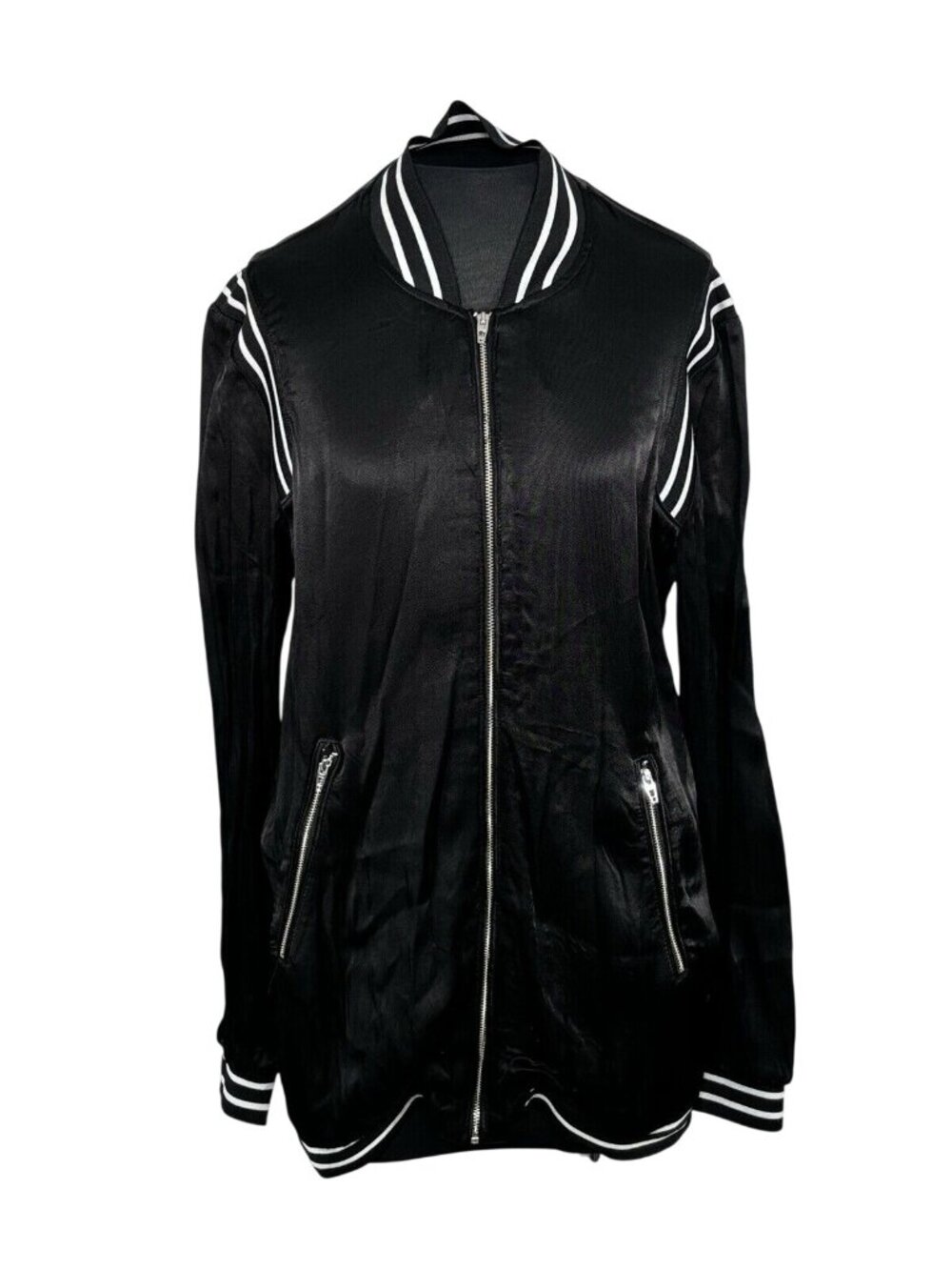 Blank NYC Satin Bomber Jacket Black Zip Clousure Athletic Medium